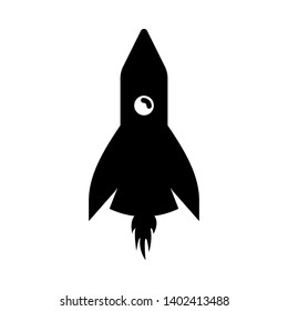 Vector image of a flat, isolated rocket flying into space. Design of the contour icon of the rocket black