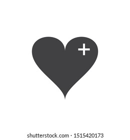 Vector image of a flat, linear heart with a cross icon. 