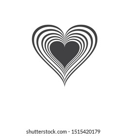 Vector image of a flat, linear heart with multiple outlines icon. 