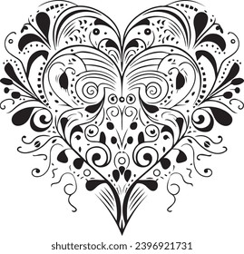 Vektorbild eines flachen, linearen Herzens, schwarz-weißes Herz 