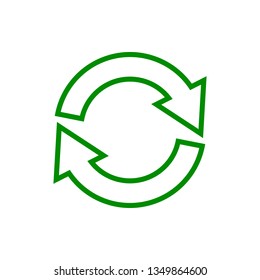 Vector image of a flat, linear icon with arrows pointing to circular rotation. Arrows with a direction of circular motion of green on a white background
