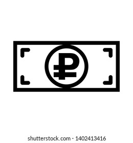 Vector image of a flat, linear, isolated icon of the banknote with a ruble sign. Sign of the monetary unit of the Russian Federation