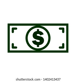 Vector image of a flat, linear, isolated icon banknote with a dollar sign. United States dollar sign