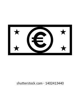 Vector image of a flat, linear, isolated icon of the banknote with the euro sign. Sign of the monetary union of the European Union