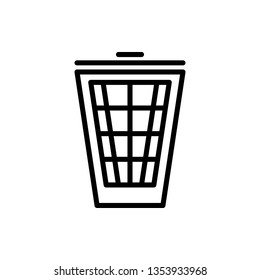 Vector image of a flat, linear trash can icon. Isolated trash can of black on white background