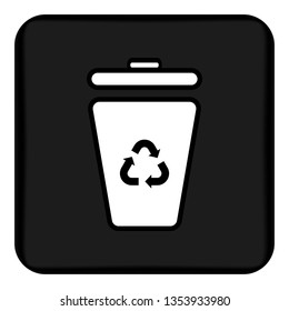 Vector image of a flat, linear trash can icon. Black button with a white trash can
