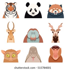 Vector image of the Flat set of asian animals