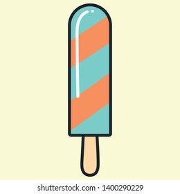 Vector image, flat style. Food, ice cream, snack. Heat dissipation in summer, cooling, dairy product, fruit ice, ice. Image for poster, banner, postcard, cafe menu or restaurant. Two taste, spiral.