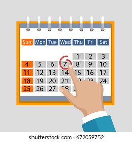 Vector image in flat style. Mark on the calendar. Save date