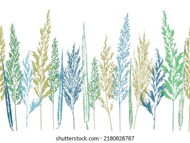 Vector image flat style natural grass silhouettes horizontal seamless patterns. Mask added, image can be easily edited and used for scrapbooking and design