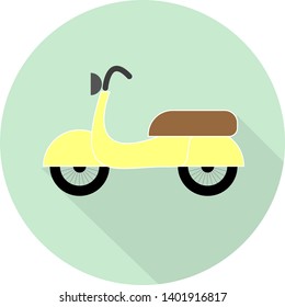 Vector image of flat yellow retro scooter icon with shadow on green background