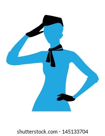 vector image of flight attendant silhouette, isolated on white