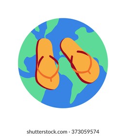 Vector image of flip flops on a globe