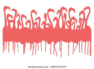 Imagen vectorial de un rebaño de flamencos rosados. Cuellos y piernas largos.