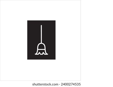 vector image of a floor broom, black and white colors, white and black background