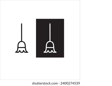 vector image of a floor broom, black and white colors, white and black background