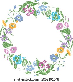 Vector image of floral wreath from various drawn delicate flowers