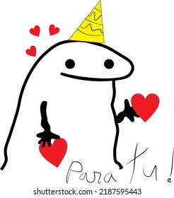 Vector image of flork meme with a heart that says for you
