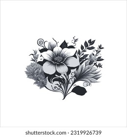 imagen vectorial de flor, negro y blanco, fondo blanco, hermoso.