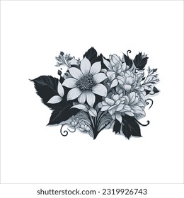 vector image of flower, black and white, white background, beautiful.