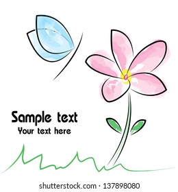 Vector image of an flower and butterfly on white background
