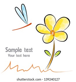 Vector image of an flower and dragonfly on white background