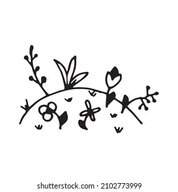
imagen vectorial de un prado de flores en forma de doodle
