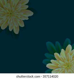 vector image of flowers in the corners of the dark background of a yellow hue.
