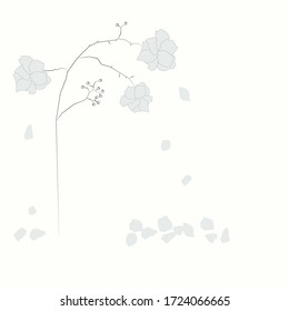 Vector image of flowers with falling petals in pastel colors. For design of postcards, posters, wedding invitations, textiles, clothing prints