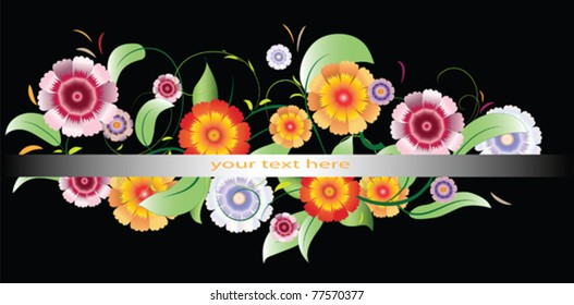 vector image of flowers with leaves and stripes, where you can place text