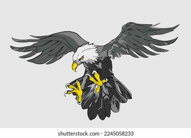 Vector image of a flying eagle on a gray background
