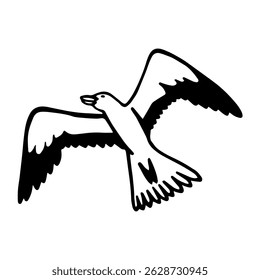 Vector image of a flying seagull bird in doodle style.