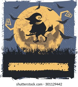 Vector image with Flying Witch On Broom.
Can be used for Halloween card, greeting card, poster and banner.