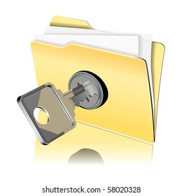 vector image of folder with paper sheet locked with key