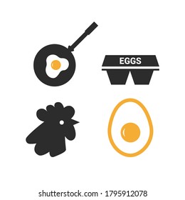 Vector image. Food icons. Eggs, hen, kitchen and egg container icon.