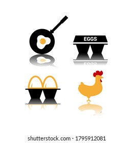 Vector image. Food icons. Eggs, hen, kitchen and egg container icon.
