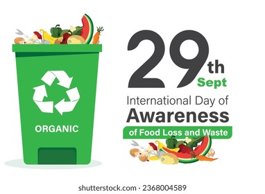 A vector image of food waste, a garbage bin representing the international day of awareness of food loss and waste.