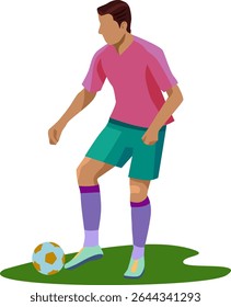 vector image of a football player, clipart for football events, sportsman with a soccer ball on the field in a position of scoring a goal