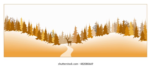 Vector image of a forest in autumn