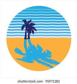 vector image in the form of a circle. sandy beach with palm trees and sea