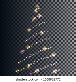 Vector image in the form of translucent neon garlands forming the contour of a Christmas tree. EPS10.