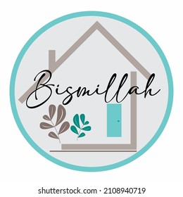 la imagen vectorial en forma de "bismillah" puede utilizarse como marcador o pantalla con un fondo de círculo verde y una combinación de marrón gris y negro