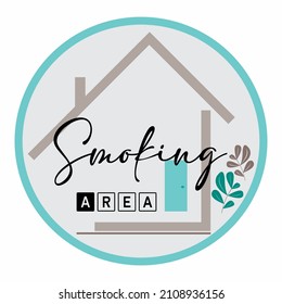 vector image in the form of the words "smooking area" can be used as a display or designation of the name of the room with a green circle background and a combination of gray brown and black
