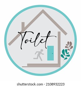 imagen vectorial en forma de "inodoro" puede utilizarse como una presentación o designación del nombre de la habitación con un fondo de círculo verde y una combinación de marrón gris y negro
