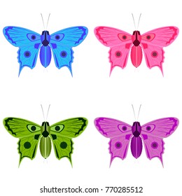 Vector image of four butterflies in different color versions. Isolated vector on a white background.