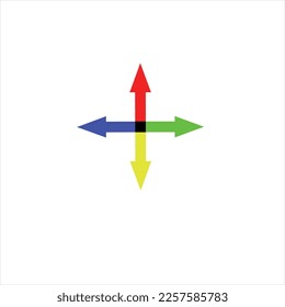 Vector image of four corner arrow, white background, blue color, black color, green color, multi color