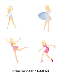 vector image of four dancing girl isolated on white