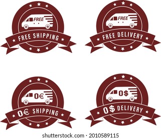 Vector image of four free delivery and free shipping icon.