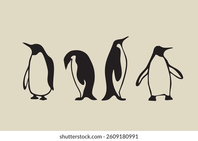 Vector image of four penguins in different poses