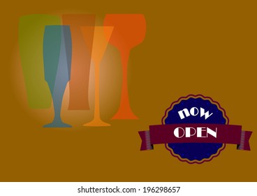 Vector image with four shape glasses on dark orange background